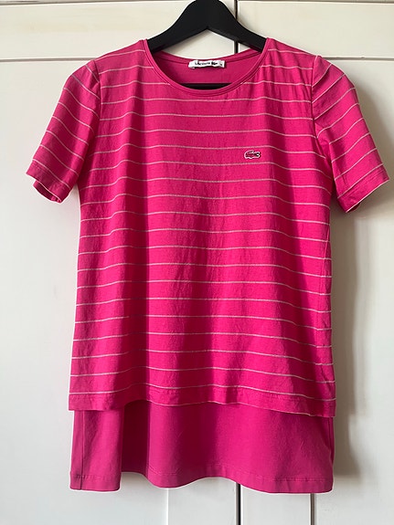 Vintage Lacoste naisten pinkki t-paita koko S Y2K kaksikerroksinen paita 90s