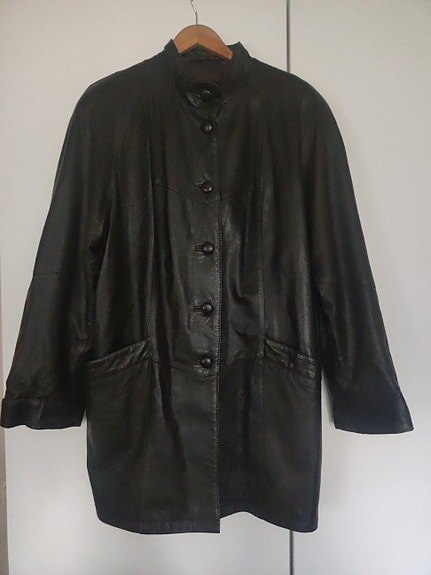 Vintage pitkä nahkatakki koko 46 tummanruskea väri