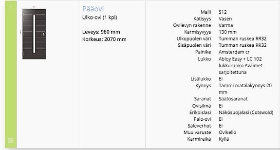 Pihlan ulko-ovi ruskea