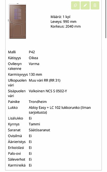 Pihlan ulko-ovi (asiakaspalautus)