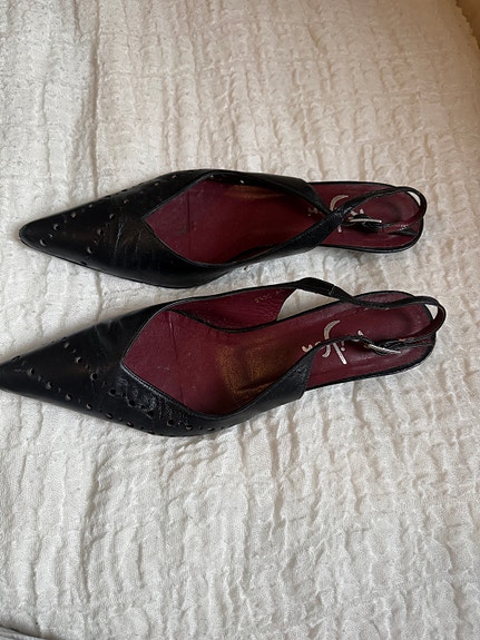 Naisten nahkaiset slingback-korkokengät koko 41 musta