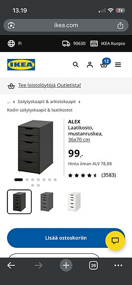 IKEA ALEX laatikosto 36x70 cm mustanruskea