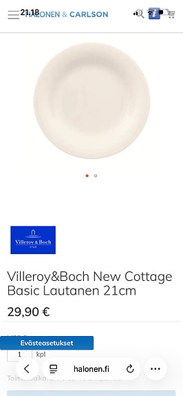 Villeroy & Boch New Cottage Basic lautanen 21 cm ja 16 cm valkoinen