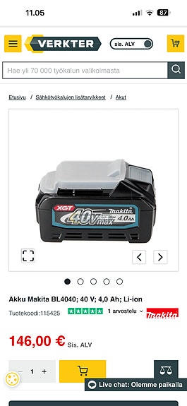 Makita HS004GZ 40V akkupyörösaha + DC40RA pikalaturi ja 4,0Ah akku