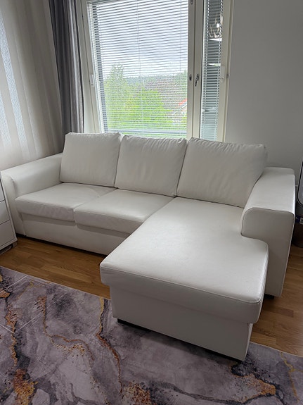 Valkoinen Divaanisohva 232 cm, Bonded nahka
