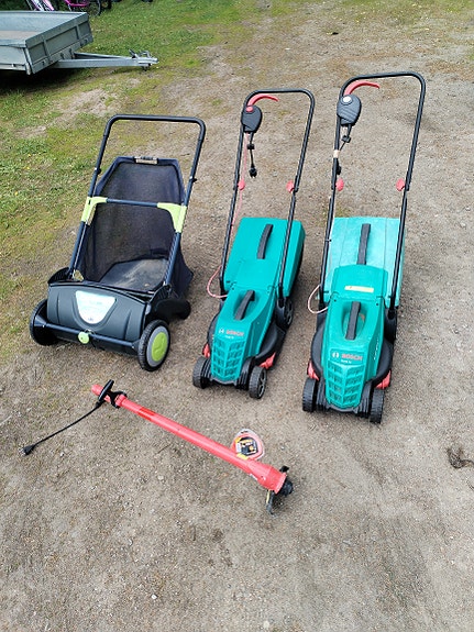 2kpl bosch leikkuria, trimmeri sekä ruohonkerääjä