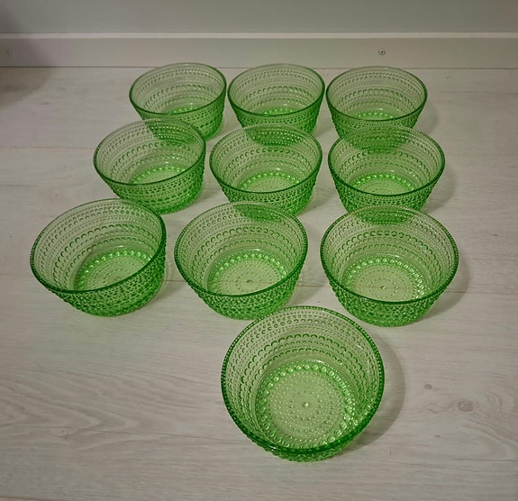 Iittala Kastehelmi omenanvihreä jälkiruokakulho 10 kpl