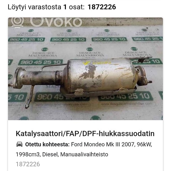 Katalysaattori/FAP/DPF-Hiukkassuodarin