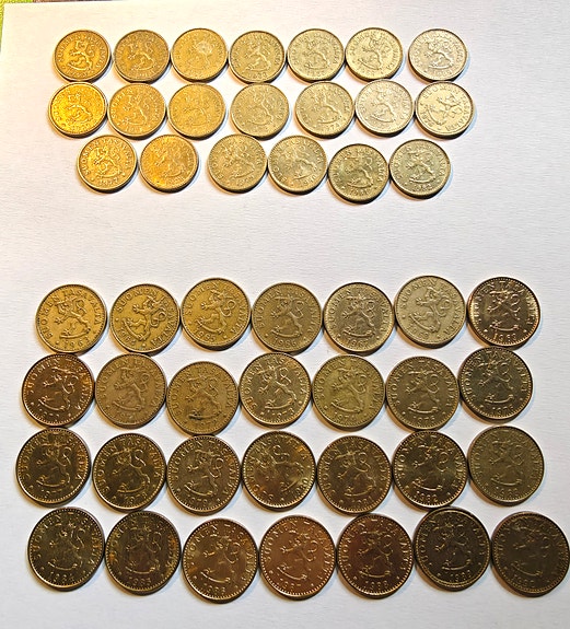 10 ja 20 pennit alkaen 1963 48 kpl erivuosilta