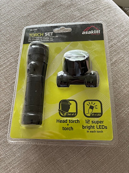 Asaklitt LED-taskulamppu ja otsalamppu setti