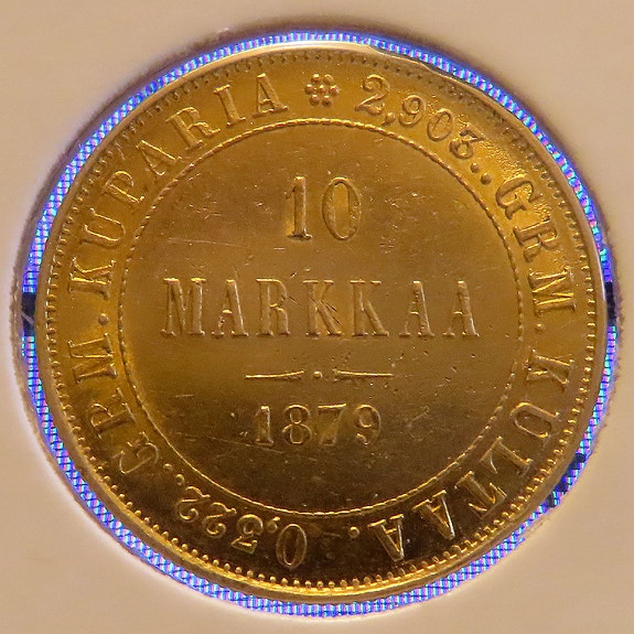 Kolikko 10 mk 1879 kultaa
