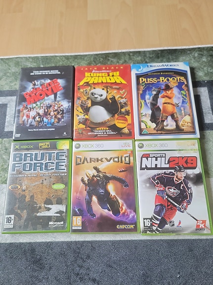 Xbox pelit ja dvd elokuvat
