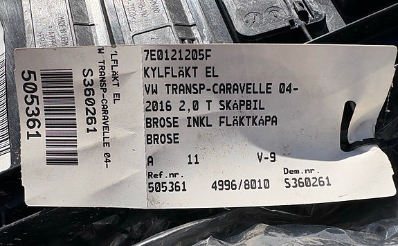 Volkswagen Transporter Caravelle jäähdytyspuhallin 7E0121205F