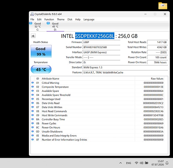 256Gb intel PCIe 3.0 x4 M.2 NVMe sisäinen SSD-kiintolevy