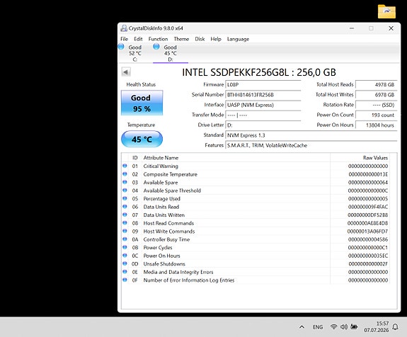 256Gb intel PCIe 3.0 x4 M.2 NVMe sisäinen SSD-kiintolevy