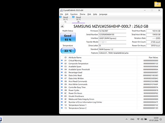 256Gb Samsung PM961 PCIe 3.0 x4 M.2 NVMe sisäinen SSD-kiintolevy