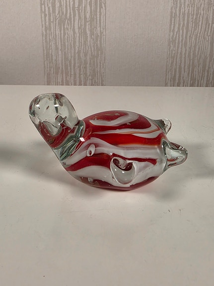 Vintage lasinen kilpikonna figuuri/ paperipaino