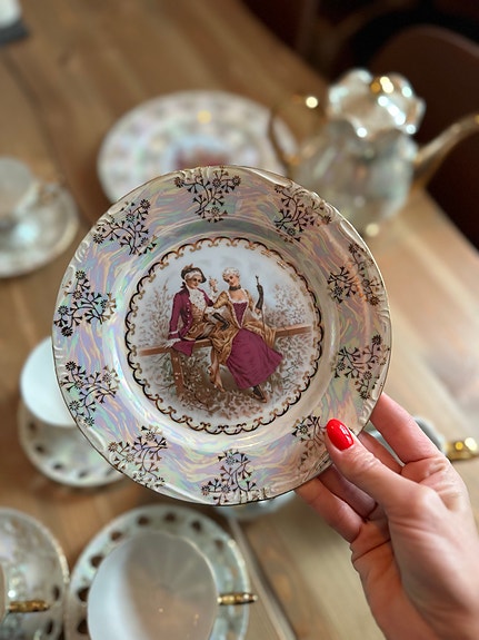 vintage japanilainen lustreware-kahviastiasto