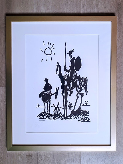 Picasso Don Quijote taidegrafiikka, numeroitu vedos kehystettynä
