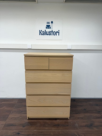 Ikea MALM Lipasto, 6 laatikkoa, vaaleaksi petsattu tammiviilu, 80x123 cm