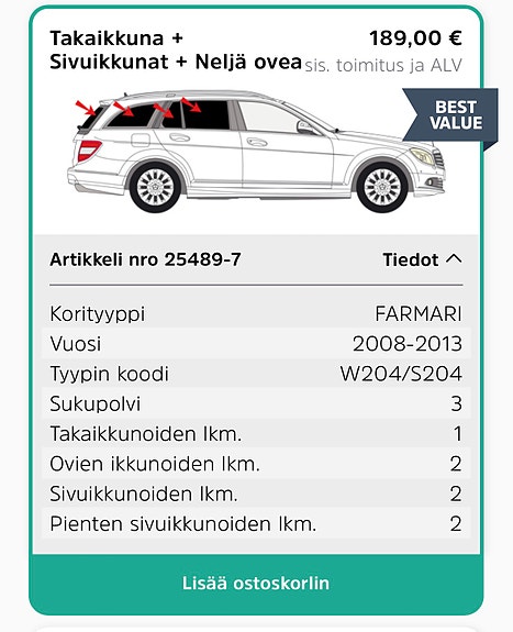 Solarplexius aurinkosuojat Mercedes C-Klass 2007–2014