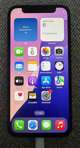iPhone 12 mini, 82%, sininen