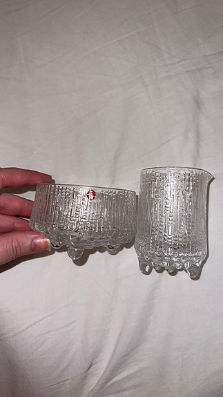 Iittala Ultima Thule lasikulho ja kaadin setti
