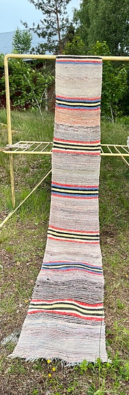 Värikäs pitkä räsymatto 53x445cm retro vintage