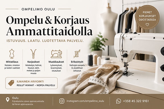 Ompelimo Oulu | Vaatteiden korjaus ja muutostyöt alk. 8 €