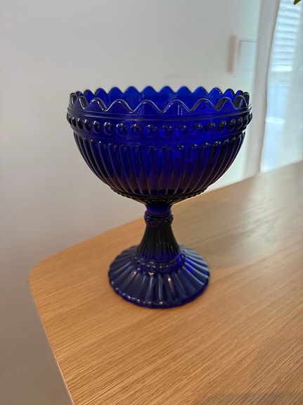 Iittala Kastehelmi jalallinen tarjoilukulho koboltinsininen lasi