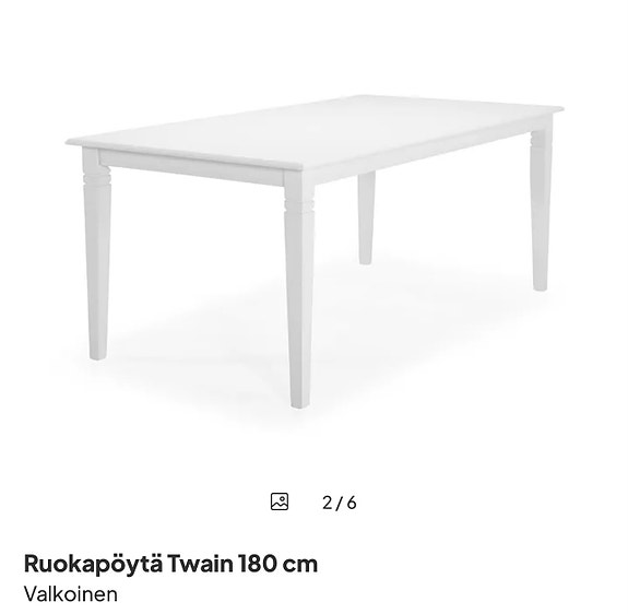 Ruokapöytä Twain 180 cm valkoinen