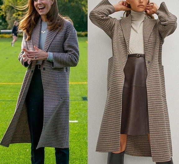 Massimo Dutti (Kate Middletonilla nähty) tartan villakangastakki S ruskea