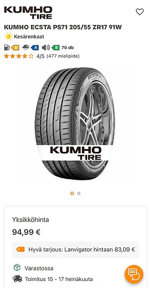 Kumho Ecsta PS71 205/55x17 kesärenkaat