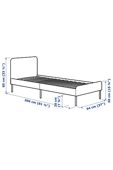 IKEA sänky ja patja 90x200 cm tummanharmaa