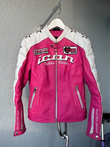 Icon nahkainen ajotakki pinkki