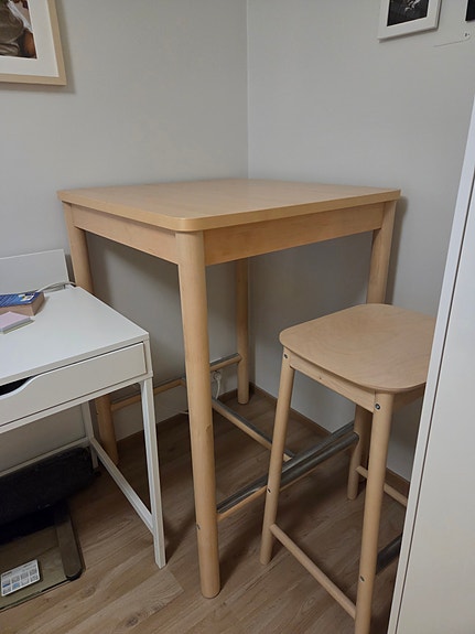 IKEA RÖNNINGE baaripöytä + 2 baarituolia, koivu