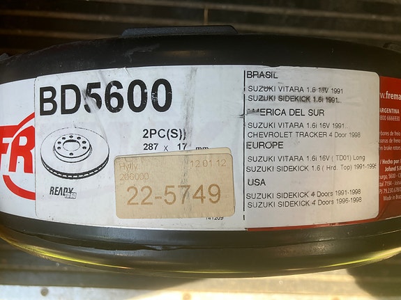 Suzuki Vitara 1.6 Etujarrulevyt 287mm 91-05