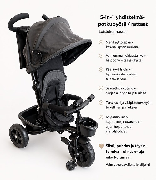 Kinderkraft 5-in-1 yhdistelmä potkupyörä / rattaat