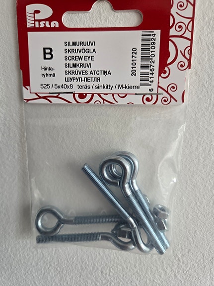 Pisla silmuruuvit M5x40x8 teräs sinkitty 5 kpl