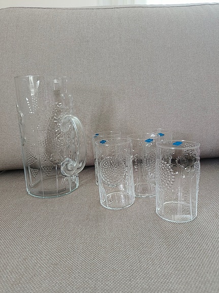 Iittala lasikannu ja juomalasit kirkas