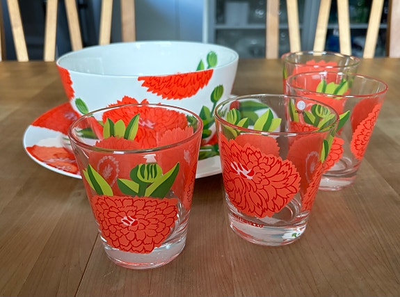 Iittala x Marimekko Primavera kulho, lautanen ja lasit