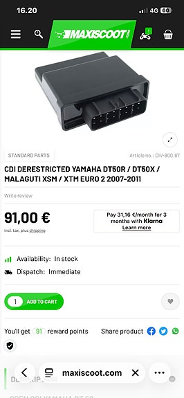 CDI-boksi derestricted Yamaha DT50R / DT50X / Malaguti XSM XTM Euro 2 2007–2011
