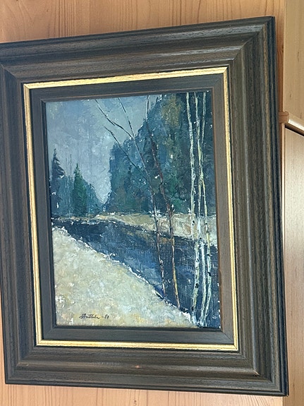 Seppo Anttila öljyvärimaalaus talvimaisema kehyksillä
