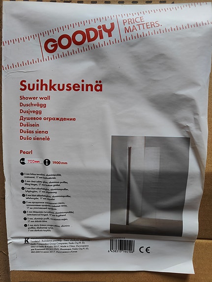 Uusi Goodiy suihkuseinä 73x190 cm Pearl (paketissa)