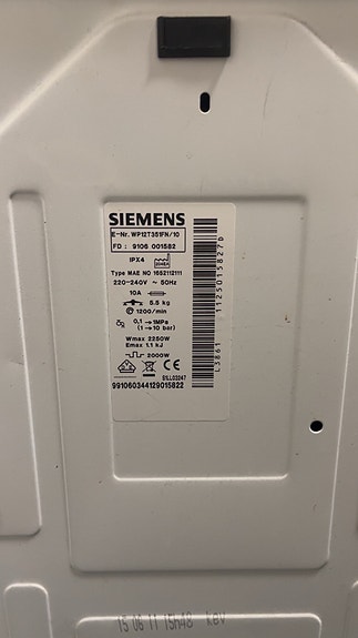 Siemens päältä täytettävä pesukone valkoinen