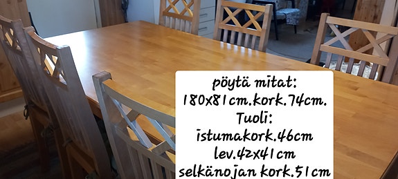 Massiivikoivupuinen 6-hengen ruokailuryhmä