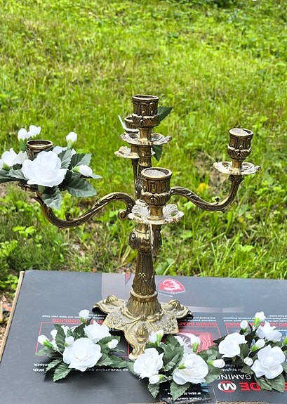 Kynttelikkö, antiikki, messinki, kynttilänjalka, vintage