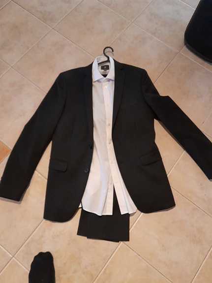 slim fit miesten puku koko 48 musta