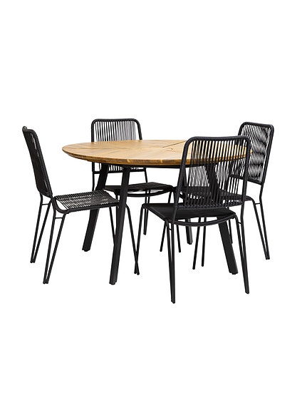 Kesähelmi pyöreä pöytä 120 cm + 4 kpl pinottava tuoli