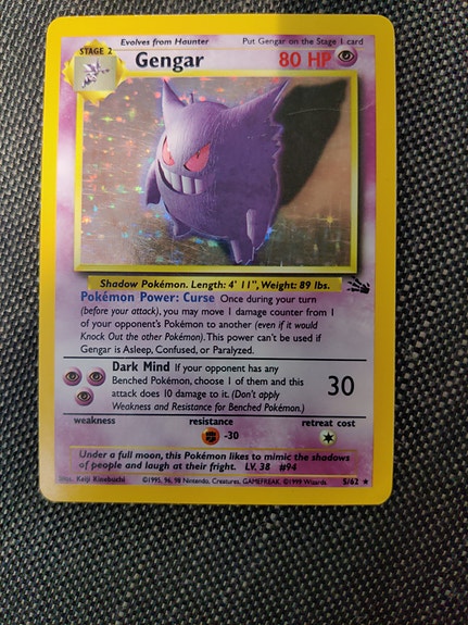Harvinainen Gengar Holo 5/62 (Fossil, 1999) – Vintage Pokémon-kortti